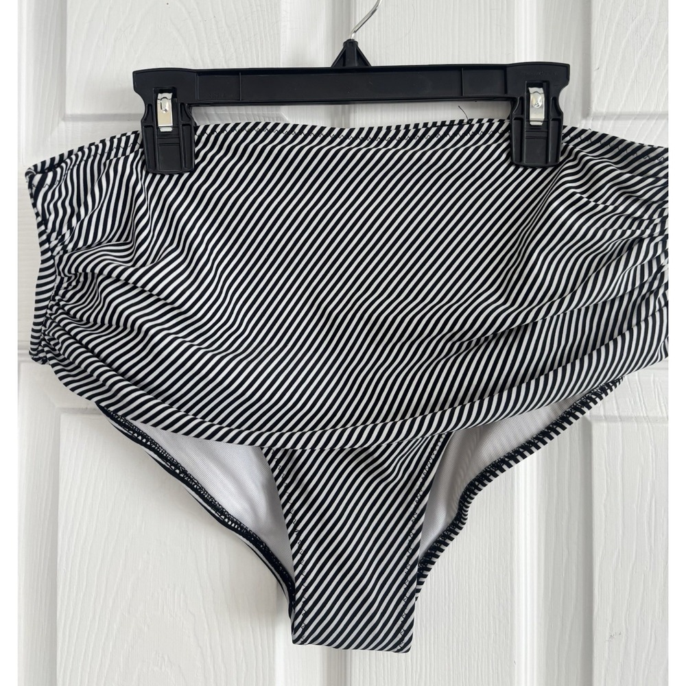 Byoauo Bikini Swim Bottom Ruched Sides Womens Medium Black White Striped